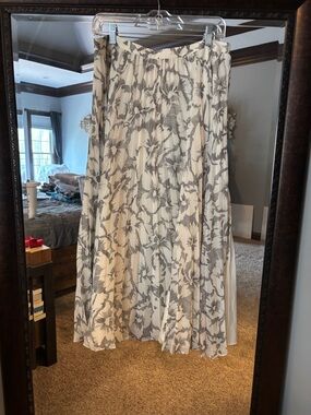 Banana Republic Cream Maxi Skirt with Gray Floral Print